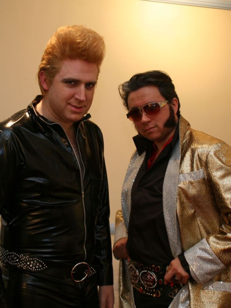 Blonde Elvis with ChineseElvis