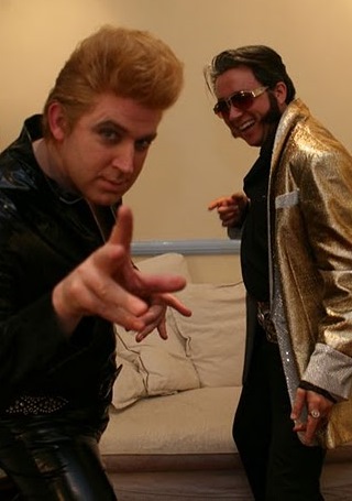 Blonde Elvis Tim Vine with Chinese Elvis Paul Hyu